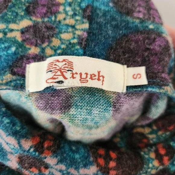 Aryeh Womens Small Teal Purple Medallion Knit Sleeveless Turtleneck Tunic Dress - Picture 3 of 5